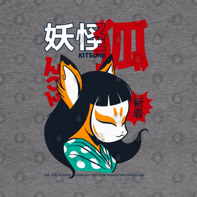 Japanese Cute Fox Mask Girl Urban Fashion Style by OWLvision33